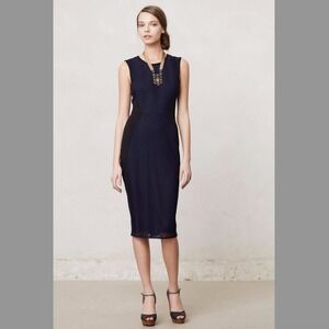 NEW Anthropologie Sparrow Navy Blue Chevron Lace Bodycon Midi Dress XS